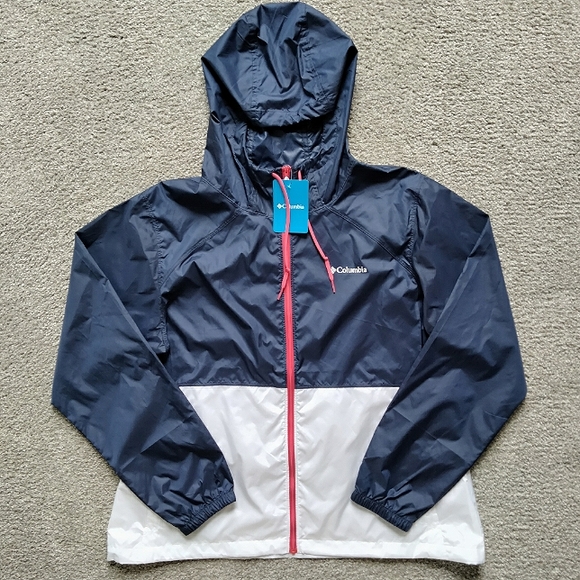 NWT XL Columbia Center Ridge Blue and White Colorblock Windbreaker Rain Jacket - Picture 13 of 14